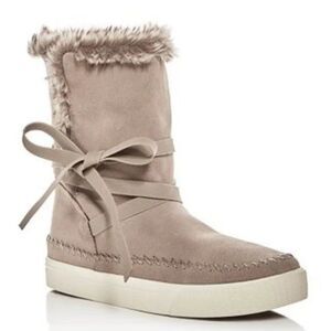 TOMS Vista Desert Taupe Suede Boots with Faux Fur, Size 6